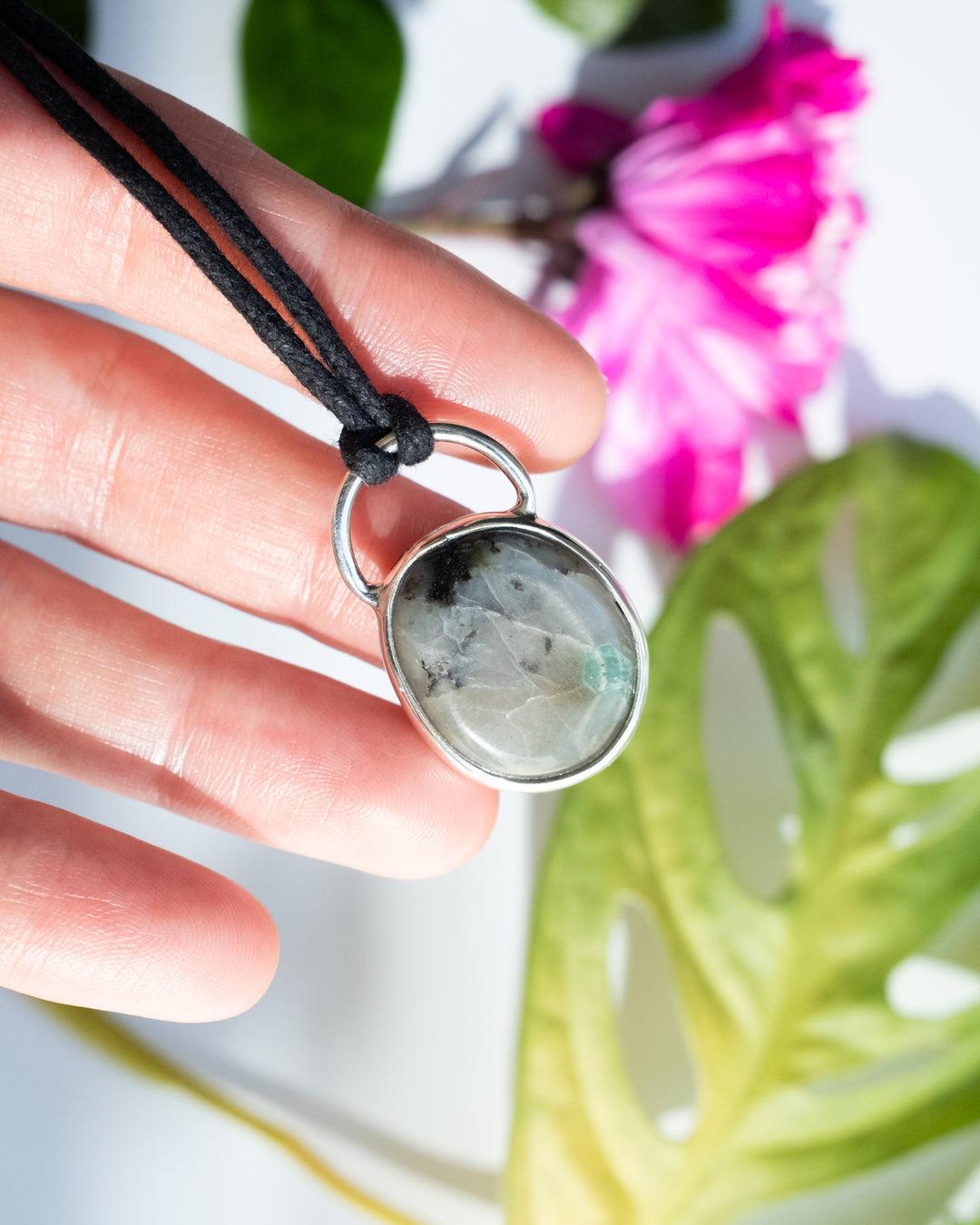Emerald in Matrix Pebble Sterling Silver Necklace