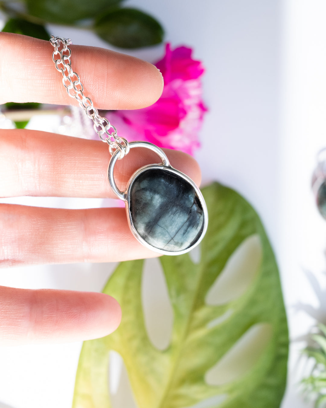 Emerald in Matrix Pebble Sterling Silver Necklace