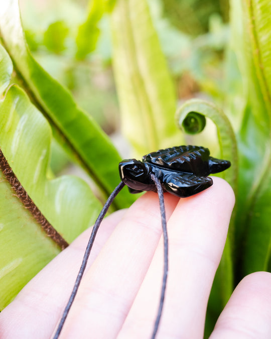 Small Obsidian Hand Carved Leatherback Sea Turtle Necklace