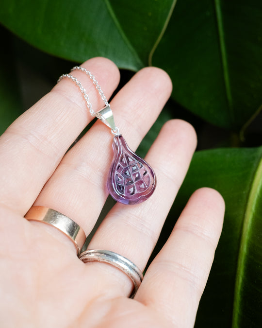 Hand Carved Amethyst Fig Necklace