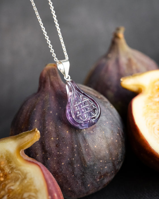 Hand Carved Amethyst Fig Necklace
