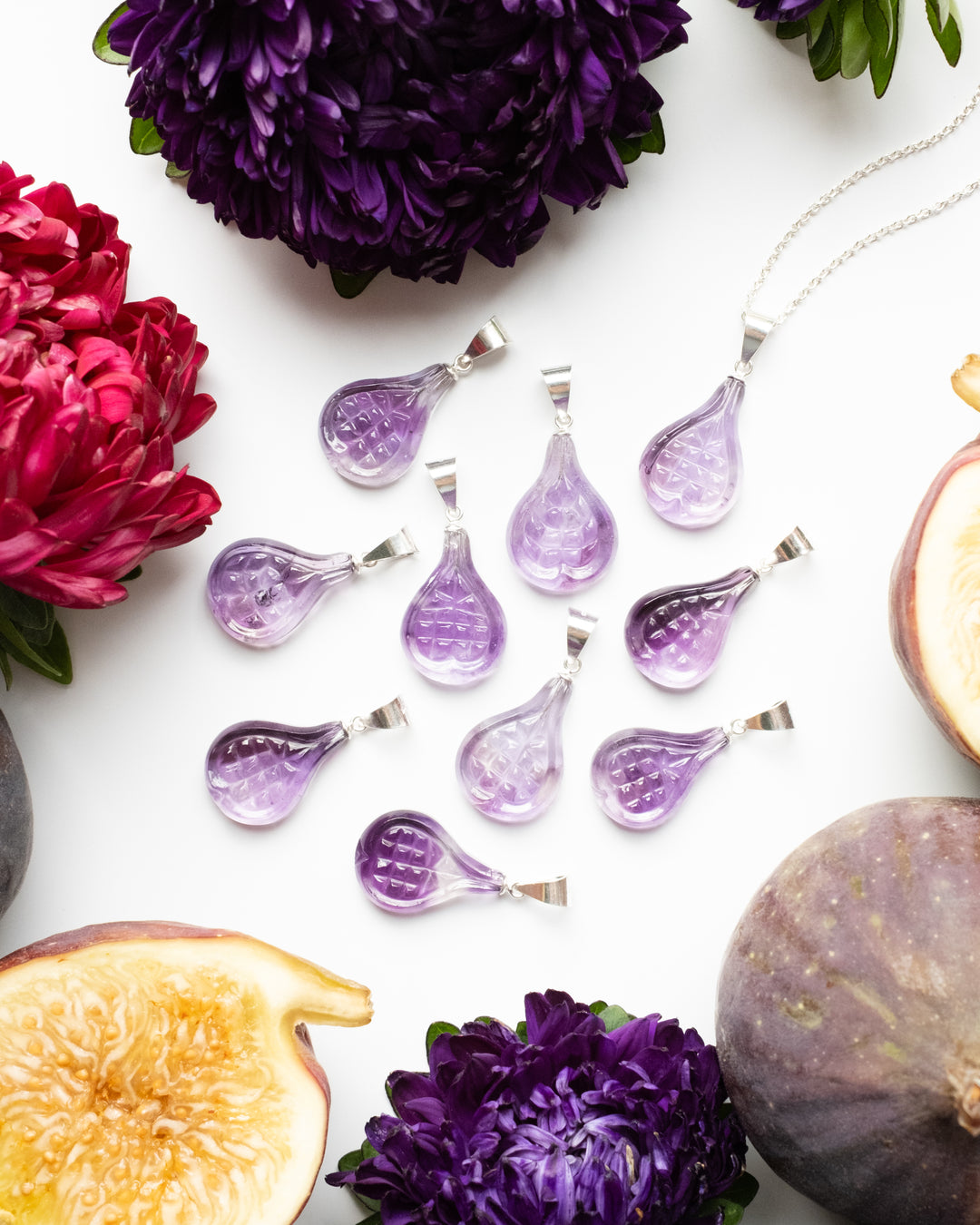 Hand Carved Amethyst Fig Necklace