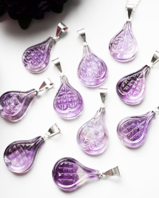 Hand Carved Amethyst Fig Necklace