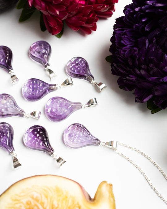 Hand Carved Amethyst Fig Necklace