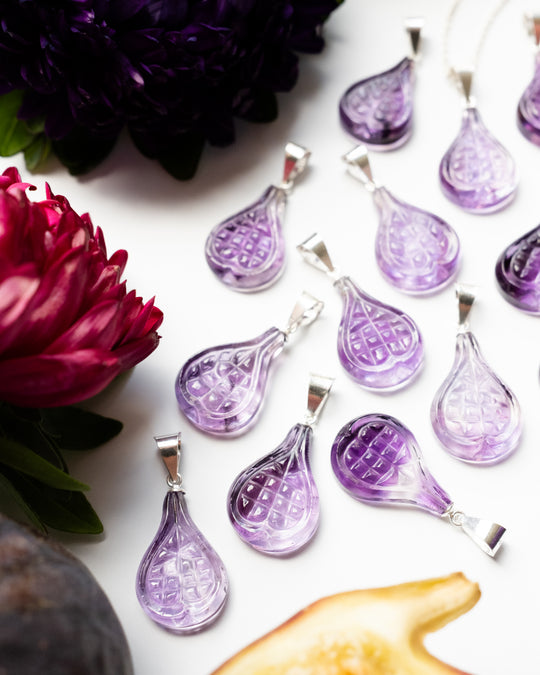 Hand Carved Amethyst Fig Necklace