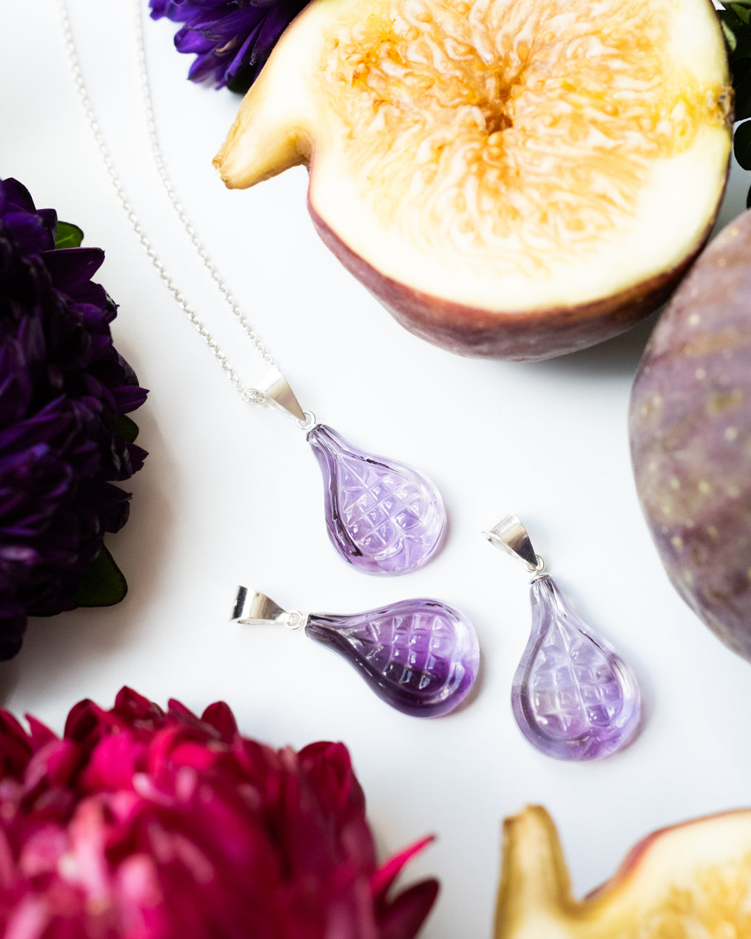 Hand Carved Amethyst Fig Necklace
