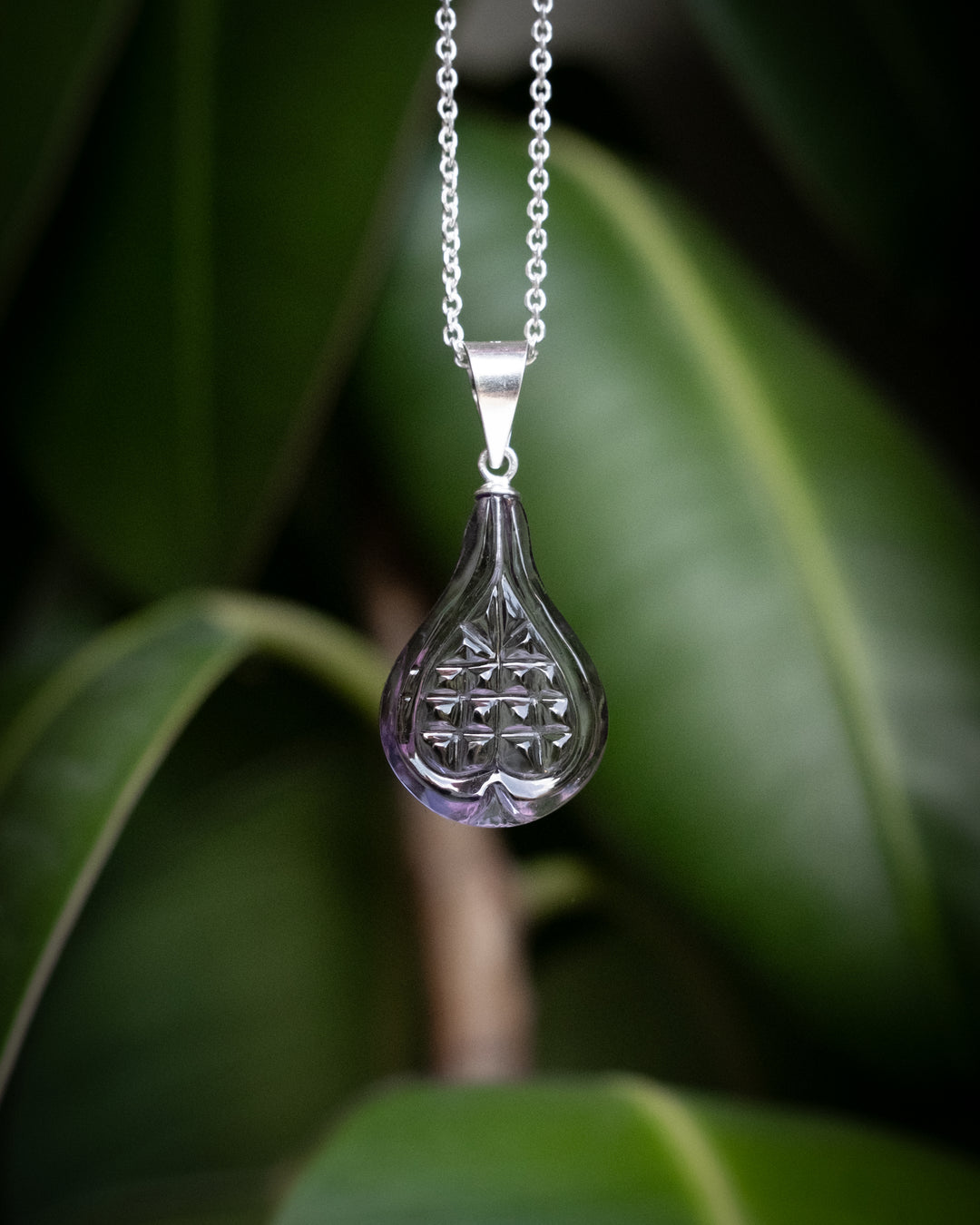 Hand Carved Amethyst Fig Necklace