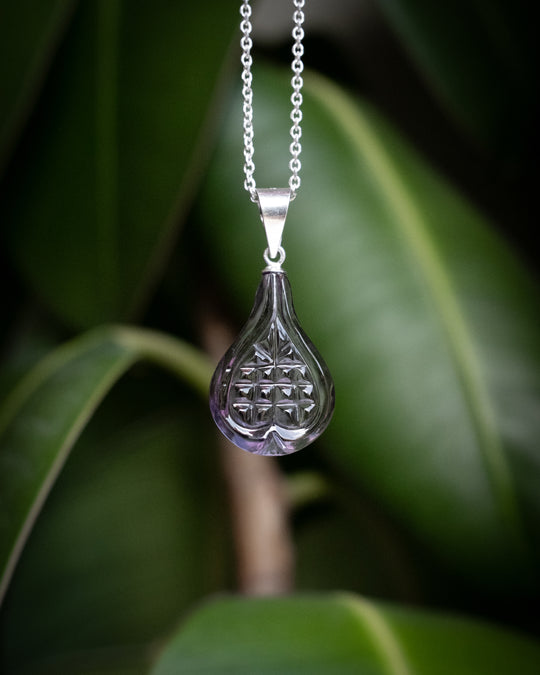 Hand Carved Amethyst Fig Necklace