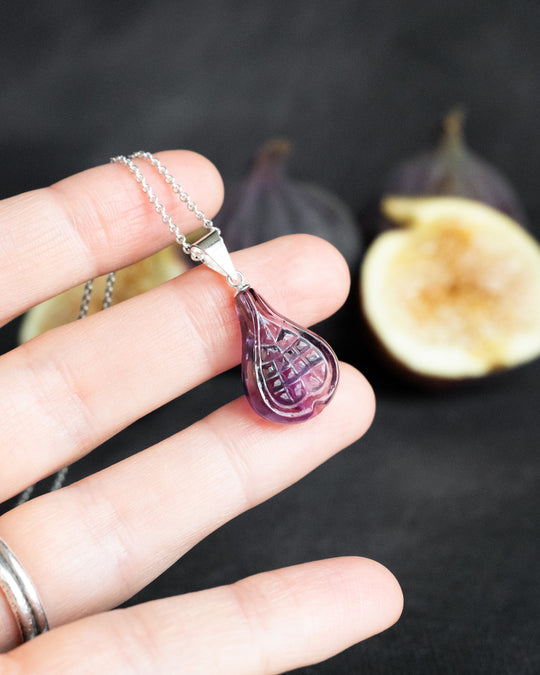 Hand Carved Amethyst Fig Necklace