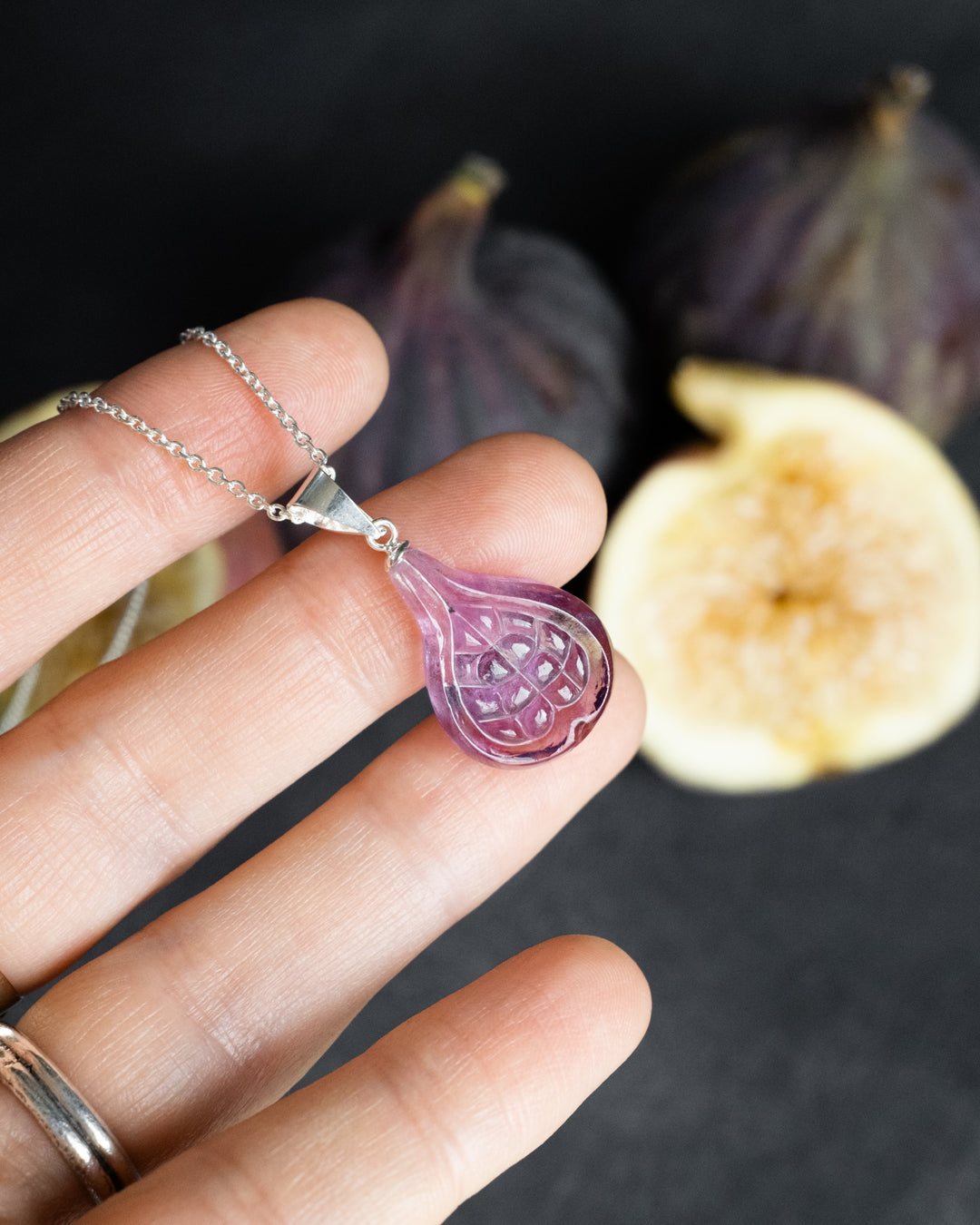 Hand Carved Amethyst Fig Necklace