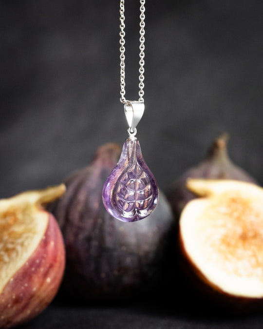 Hand Carved Amethyst Fig Necklace