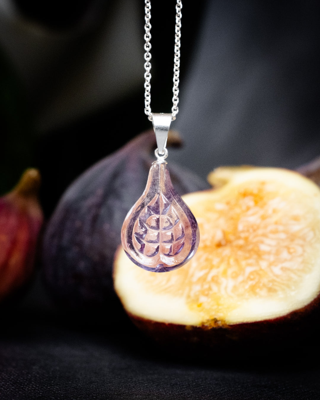 Hand Carved Amethyst Fig Necklace