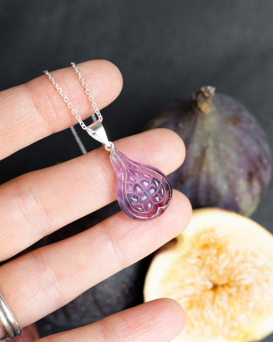 Hand Carved Amethyst Fig Necklace