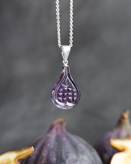 Hand Carved Amethyst Fig Necklace