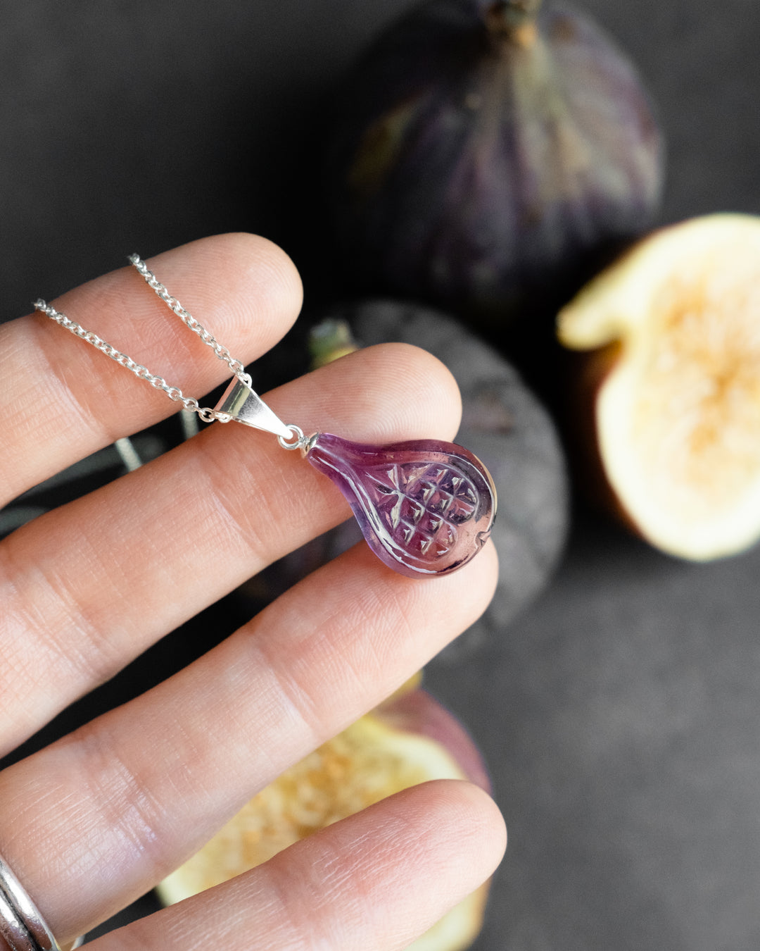 Hand Carved Amethyst Fig Necklace