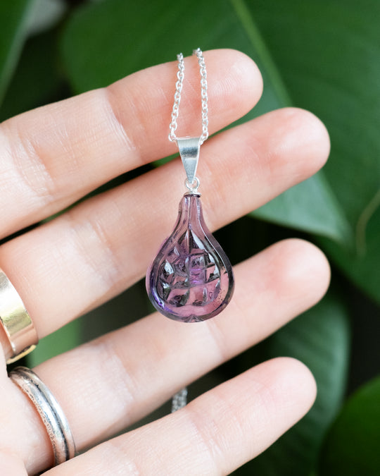 Hand Carved Amethyst Fig Necklace
