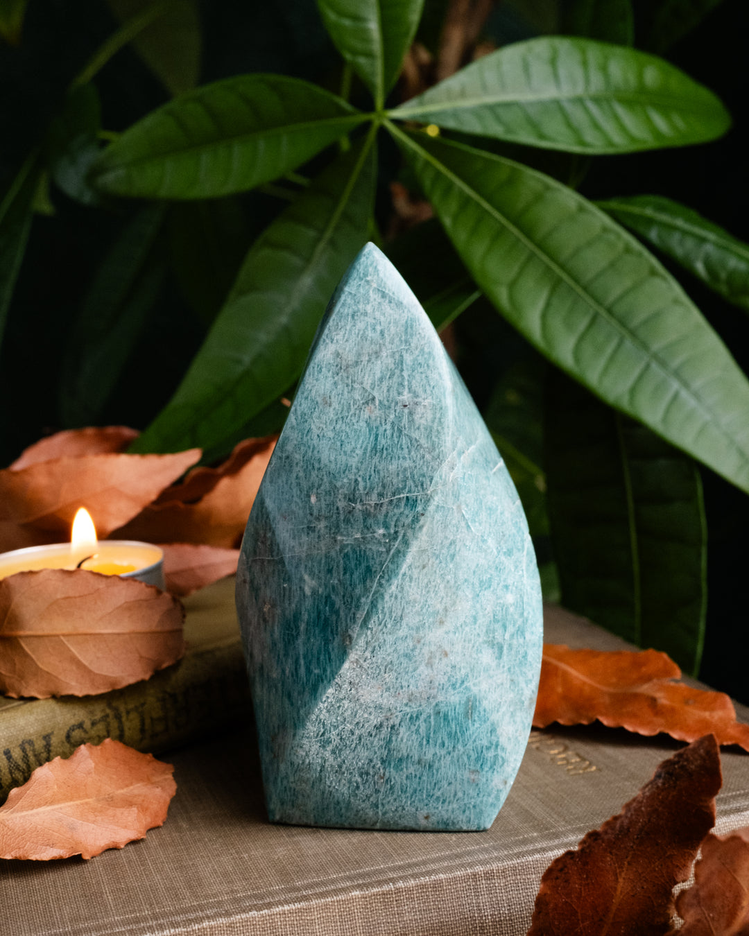 Amazonite Carved Flame 287g - The Healing Pear