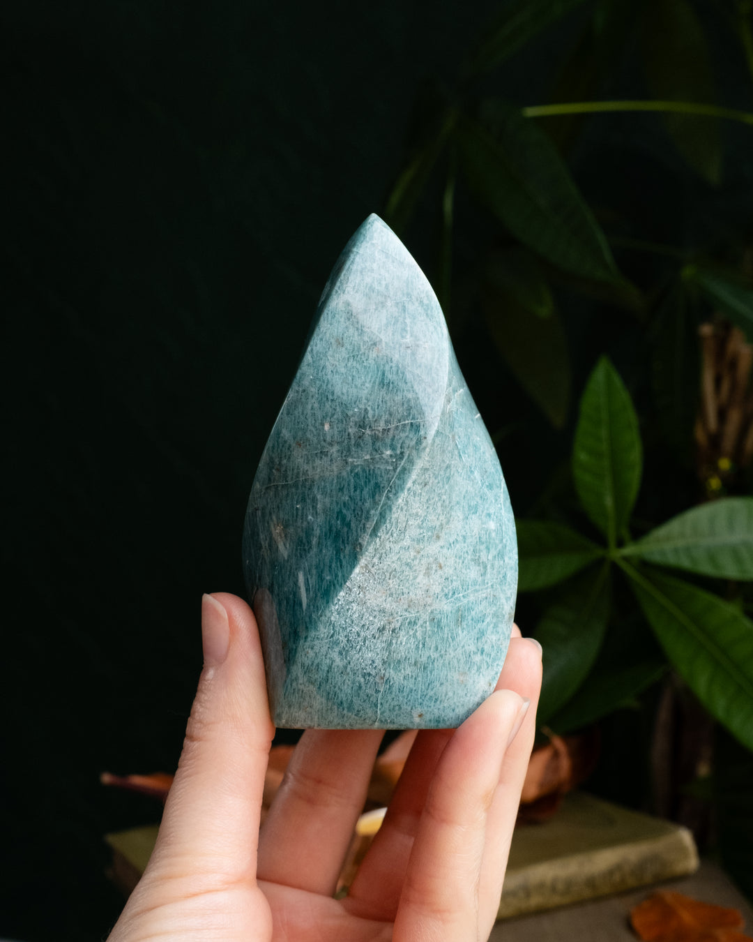 Amazonite Carved Flame 287g - The Healing Pear