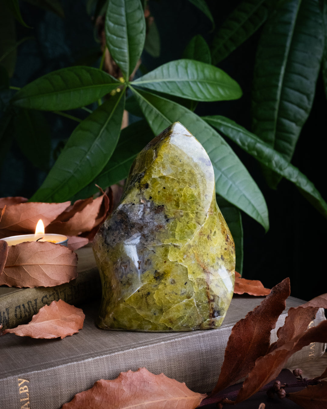 Green Opal Carved Flame 439g - The Healing Pear