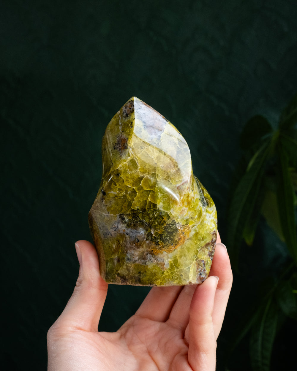 Green Opal Carved Flame 439g - The Healing Pear