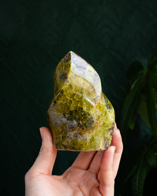 Green Opal Carved Flame 439g - The Healing Pear