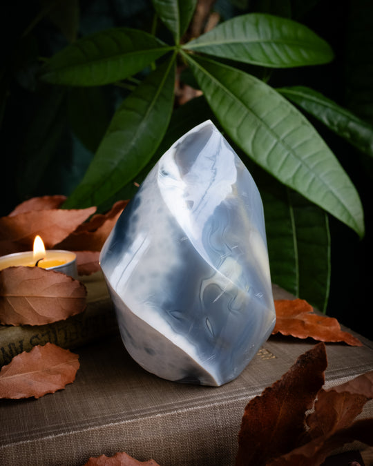 Orca Agate Carved Flame 375g - The Healing Pear