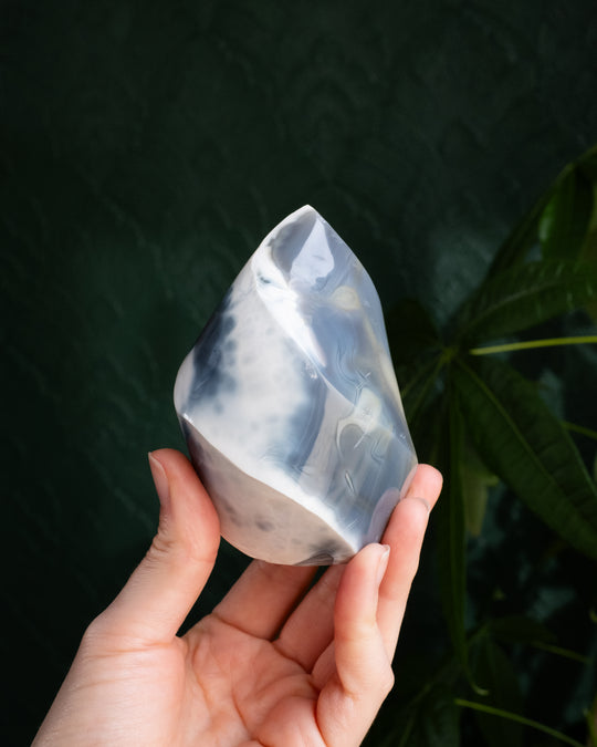 Orca Agate Carved Flame 375g - The Healing Pear