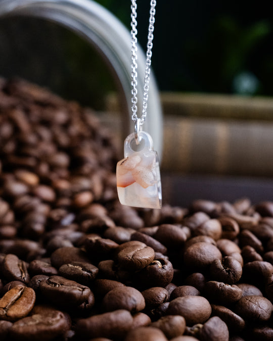 Flower Agate Hand Carved Mug Necklace