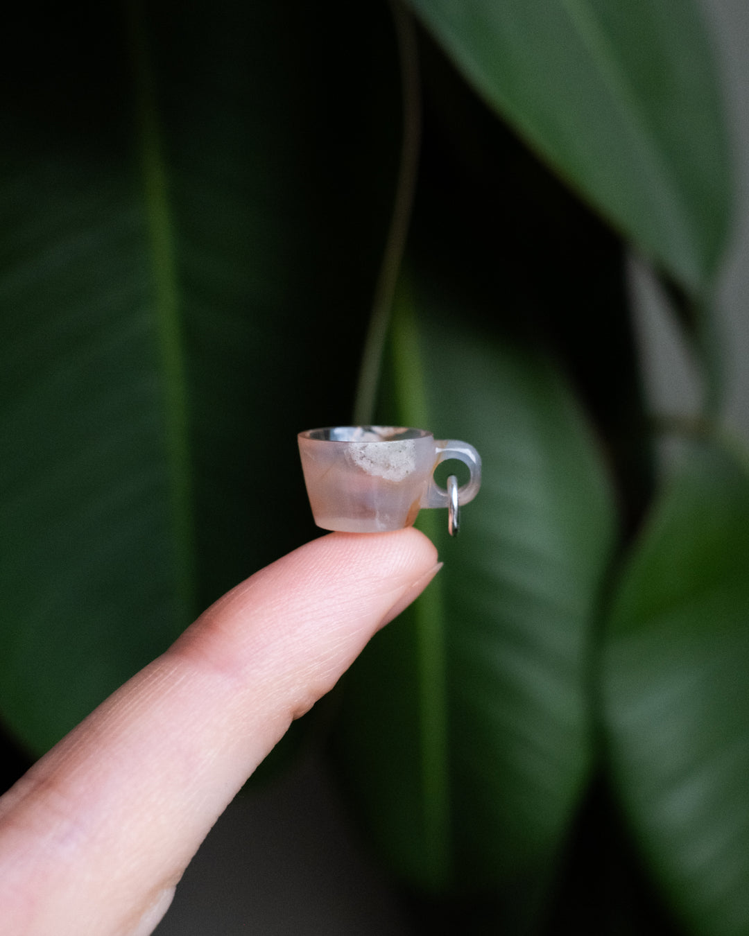 Flower Agate Hand Carved Mug Necklace