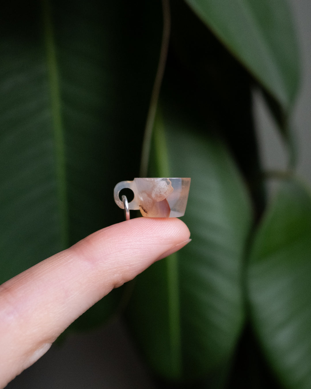 Flower Agate Hand Carved Mug Necklace