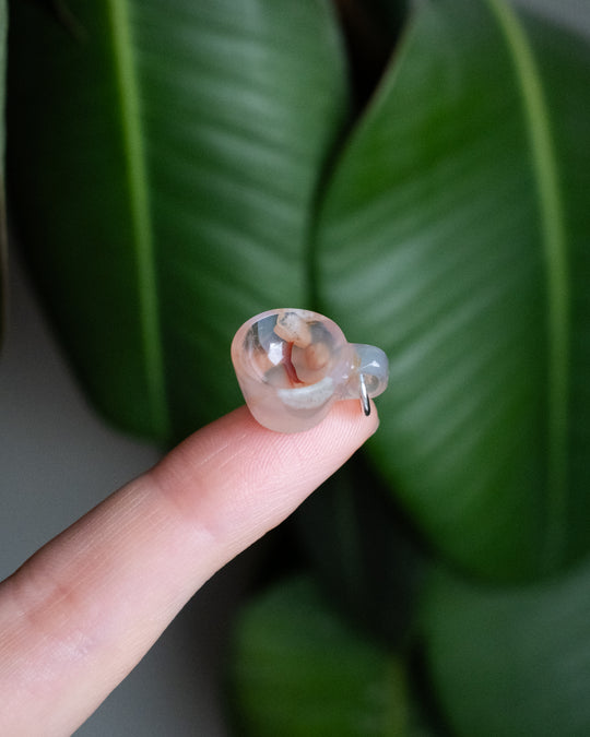 Flower Agate Hand Carved Mug Necklace