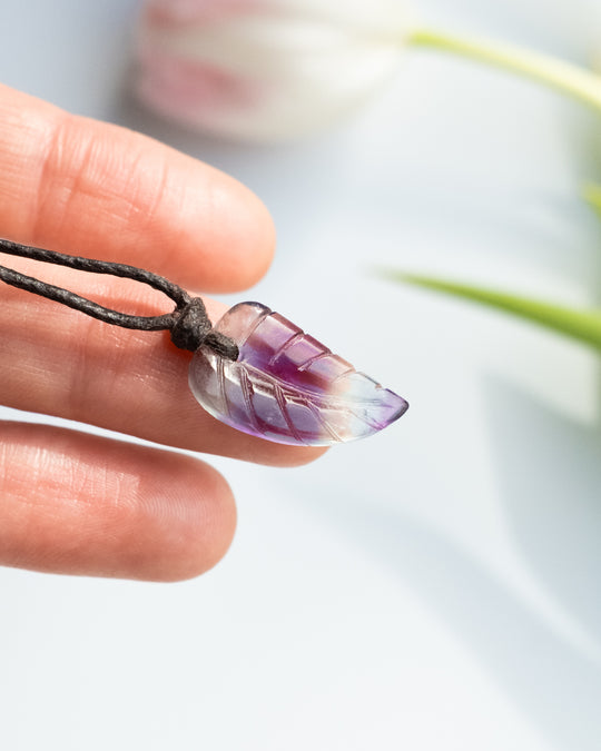 Rainbow Fluorite Hand Carved Leaf Necklace - The Healing Pear