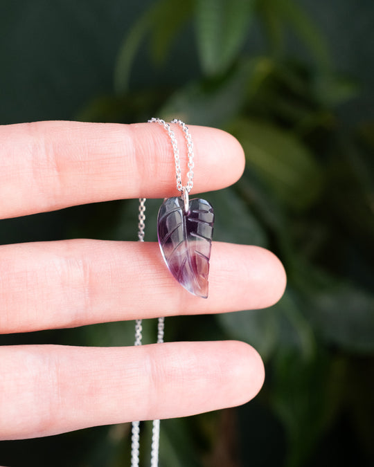 Rainbow Fluorite Hand Carved Leaf Necklace - The Healing Pear