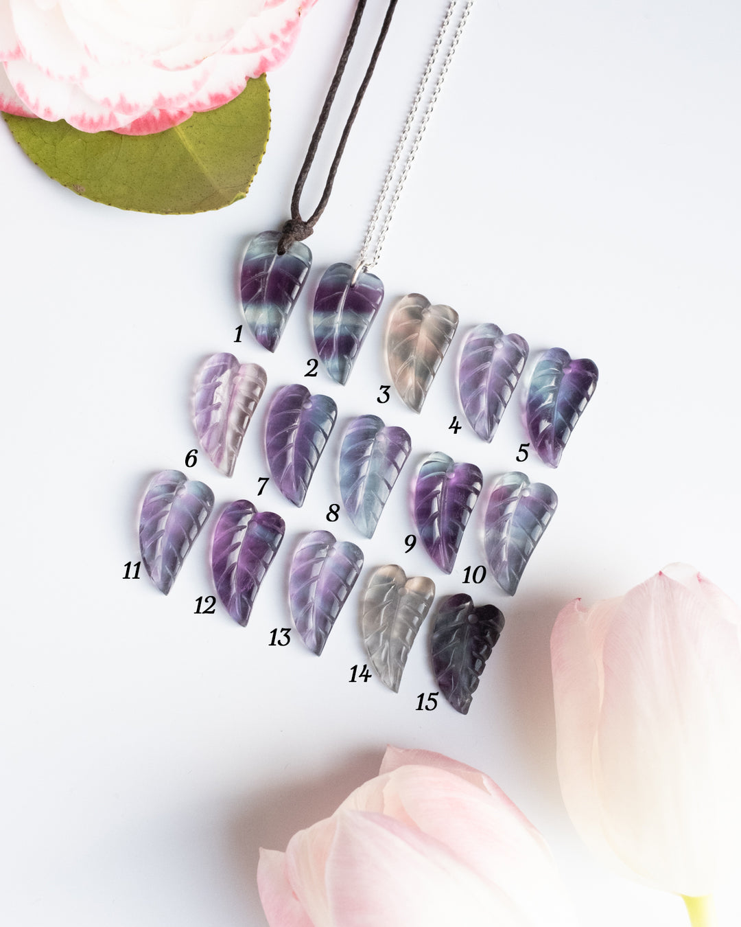 Rainbow Fluorite Hand Carved Leaf Necklace - The Healing Pear