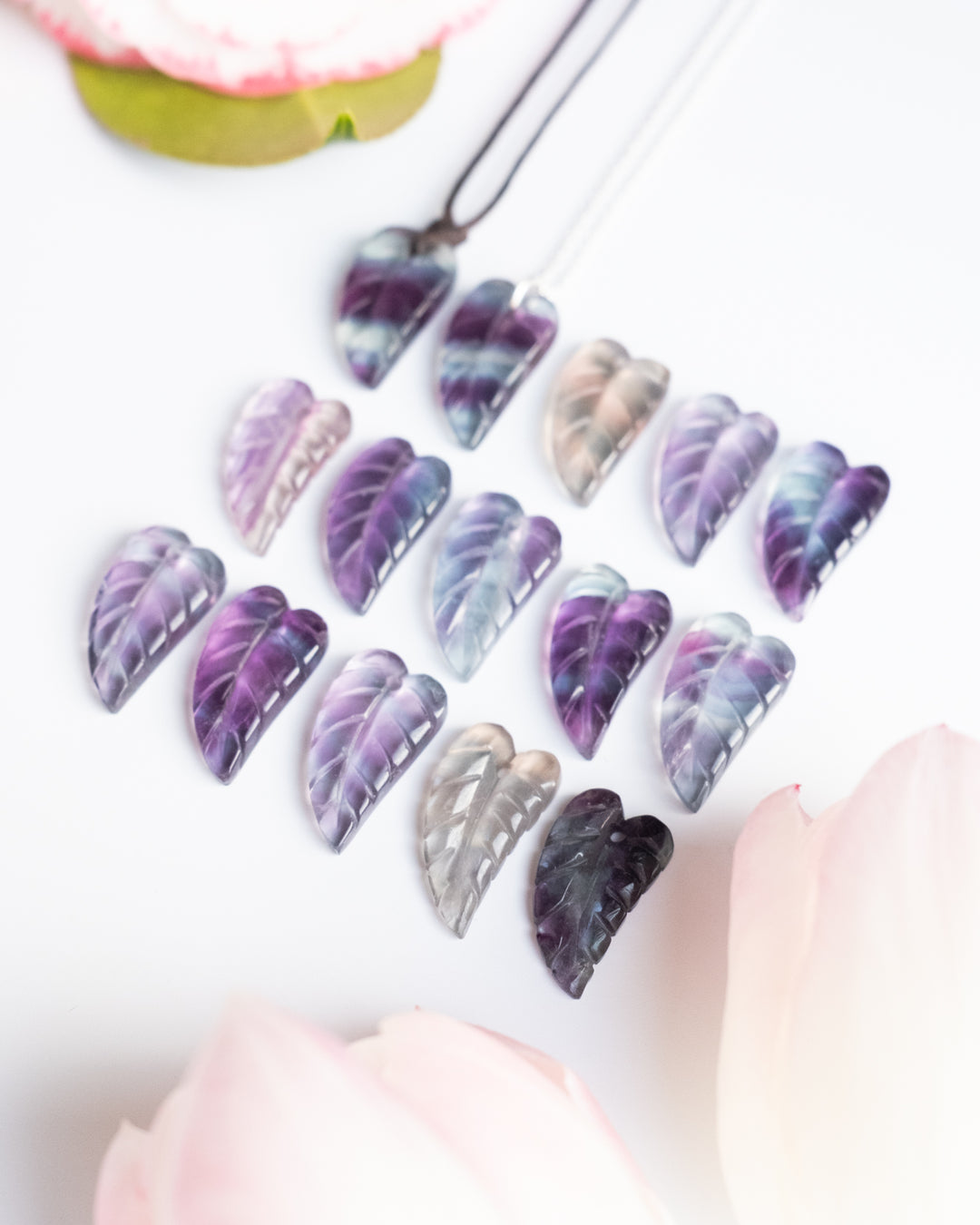 Rainbow Fluorite Hand Carved Leaf Necklace - The Healing Pear
