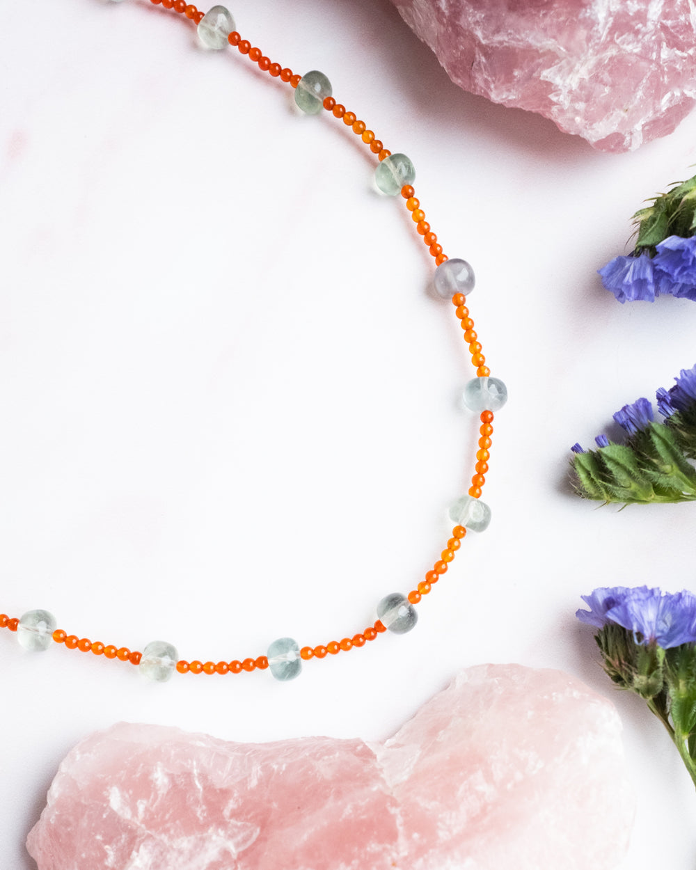 Fluorite & Carnelian Beaded Satellite Necklace - The Healing Pear