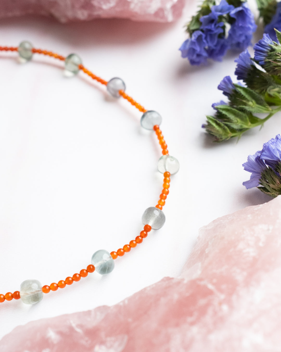 Fluorite & Carnelian Beaded Satellite Necklace - The Healing Pear