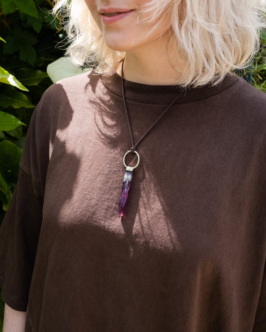 Rainbow Fluorite Point Sterling Silver Necklace