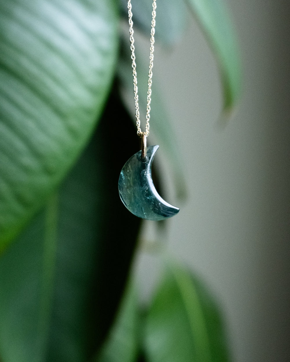 Rainbow Fluorite Crescent Moon Recycled Sterling Silver or Gold Necklace