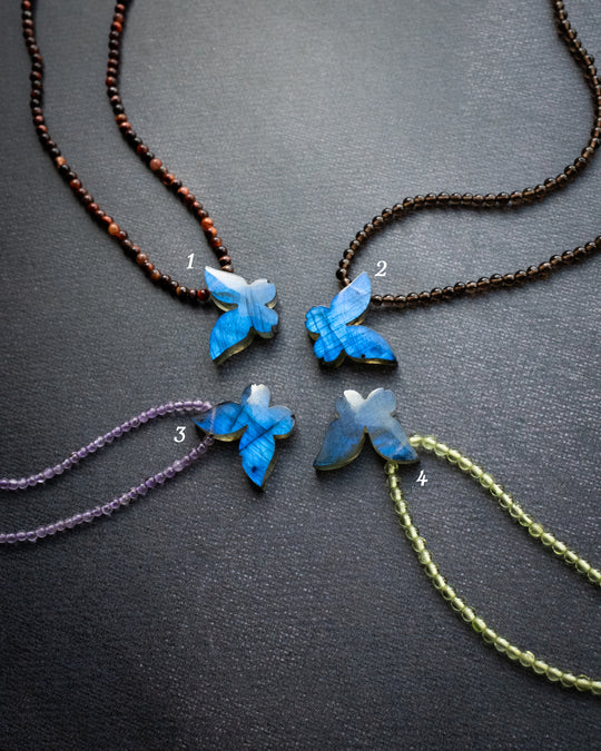 Labradorite Hand Carved Butterfly Beaded Necklace