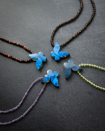 Labradorite Hand Carved Butterfly Beaded Necklace