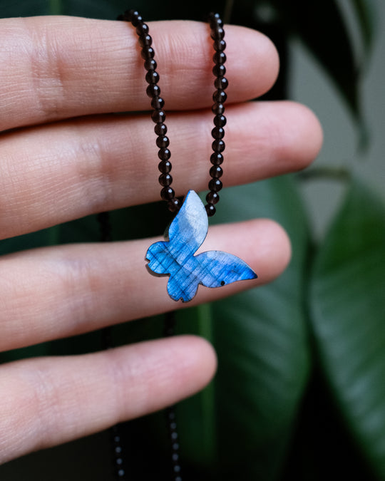 Labradorite Hand Carved Butterfly Beaded Necklace