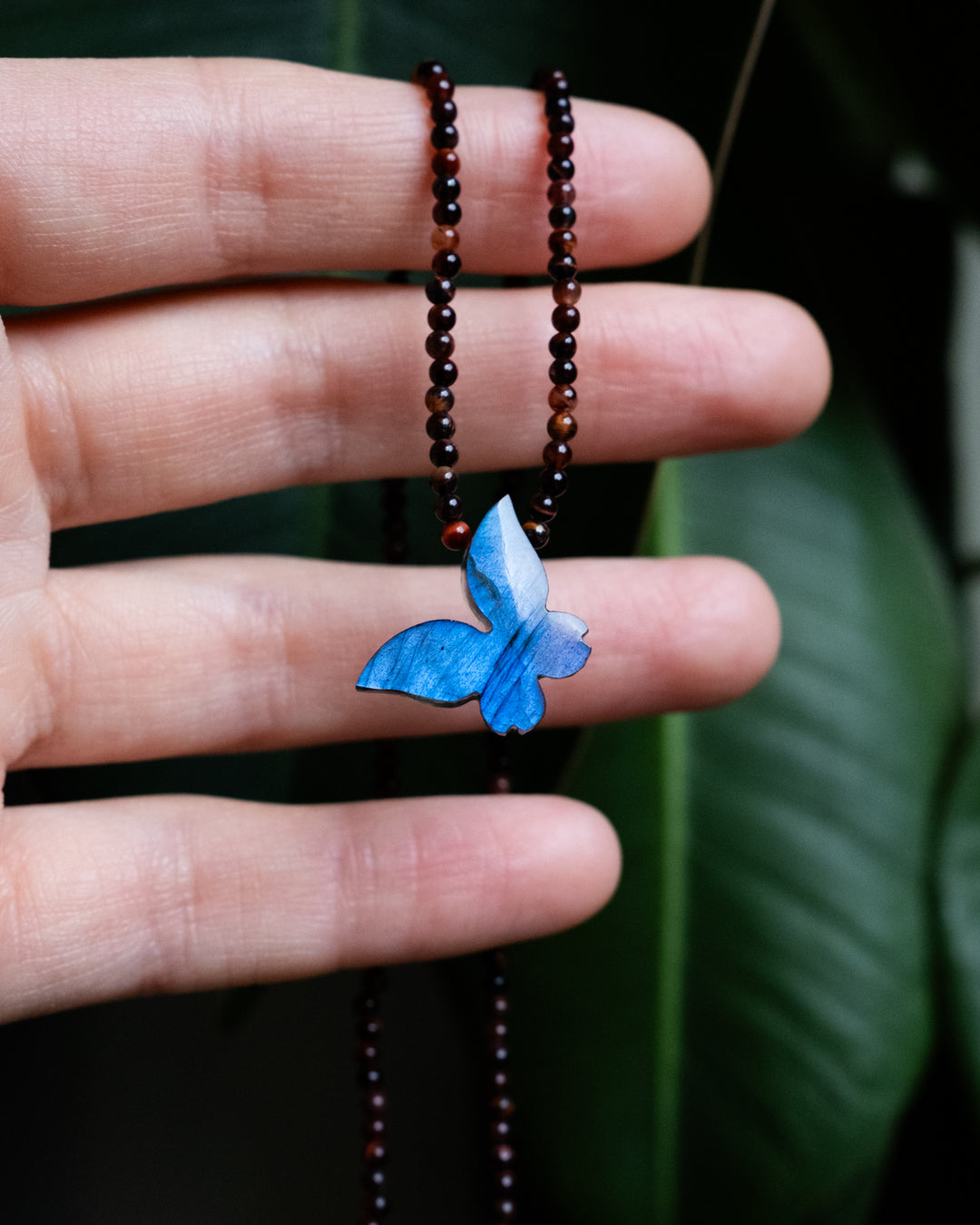 Labradorite Hand Carved Butterfly Beaded Necklace