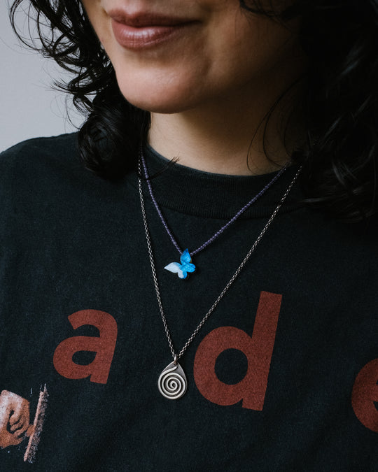 Labradorite Hand Carved Butterfly Beaded Necklace