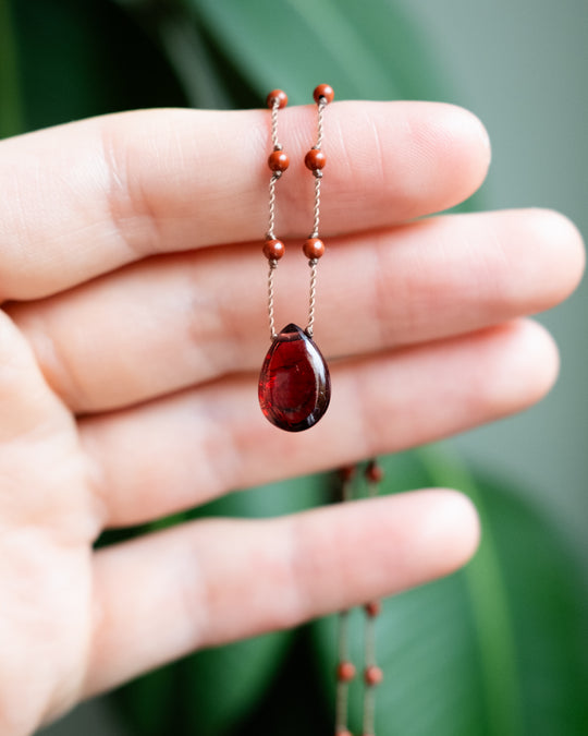 Mozambique Garnet Hand Knotted Beaded Necklace - The Healing Pear