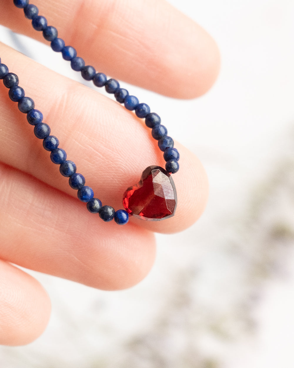 Mozambique Red Garnet Heart Beaded Necklace