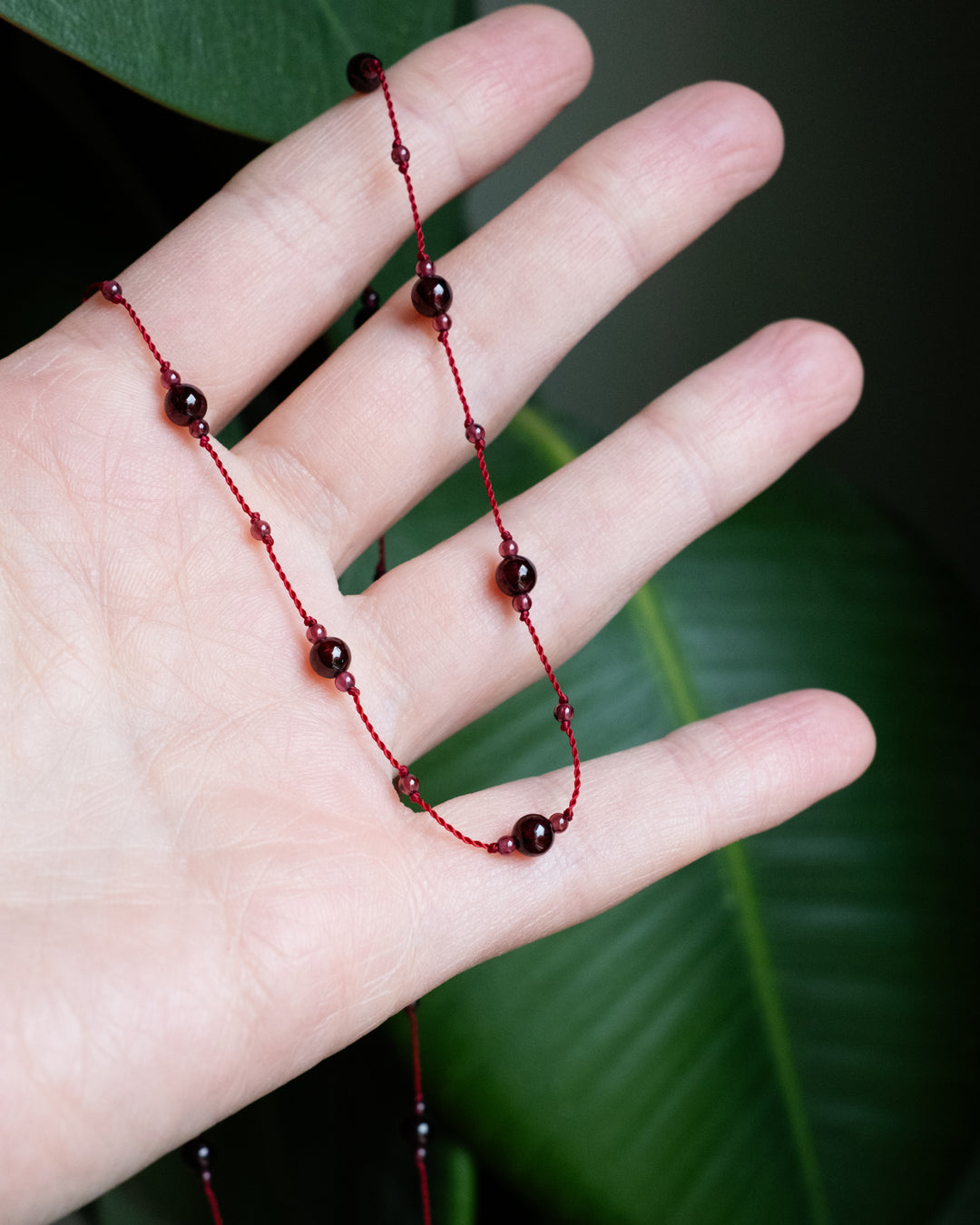 Hand Knotted Garnet Beaded Satellite Necklace - The Healing Pear