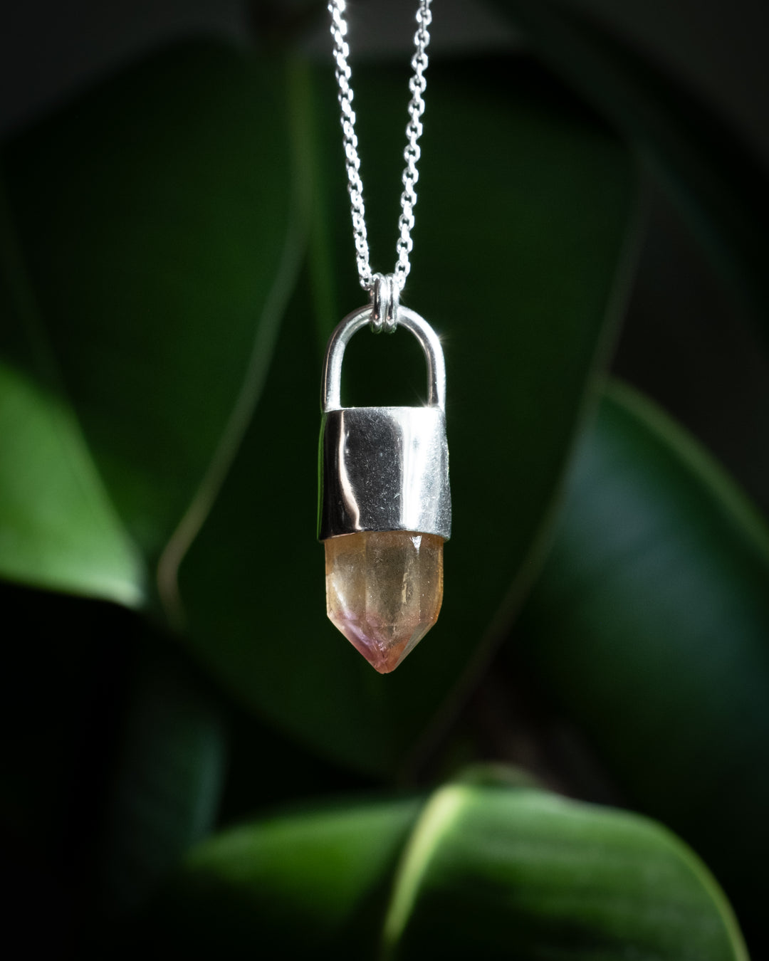 Golden Amethyst Point Sterling Silver Necklace