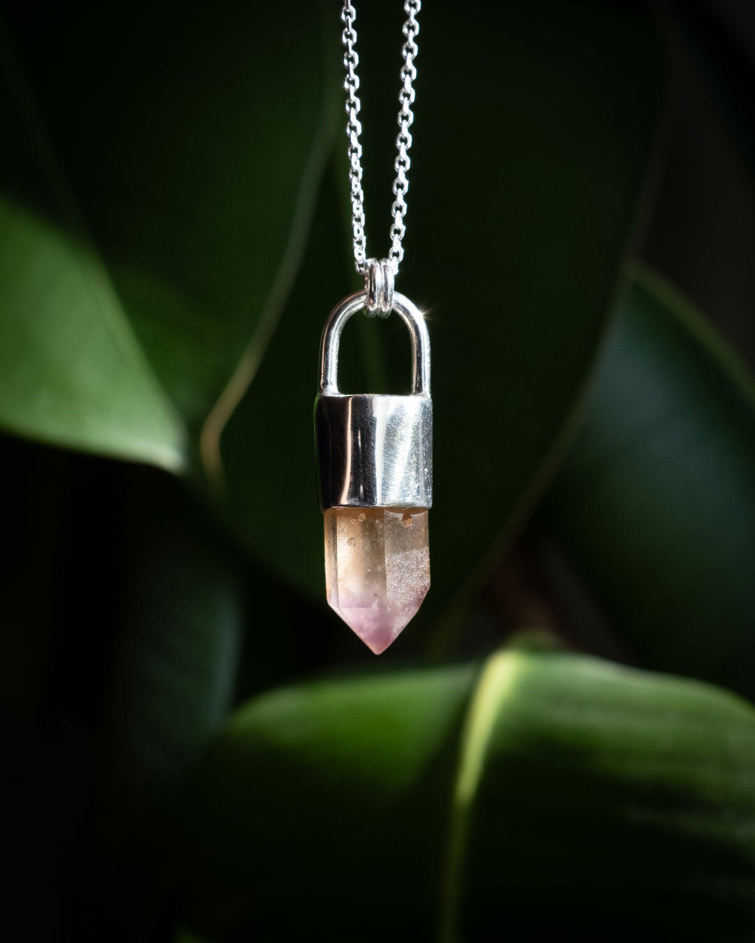 Golden Amethyst Point Sterling Silver Necklace
