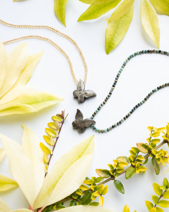 Gold Sheen Obsidian Hand Carved Butterfly Beaded Necklace - The Healing Pear